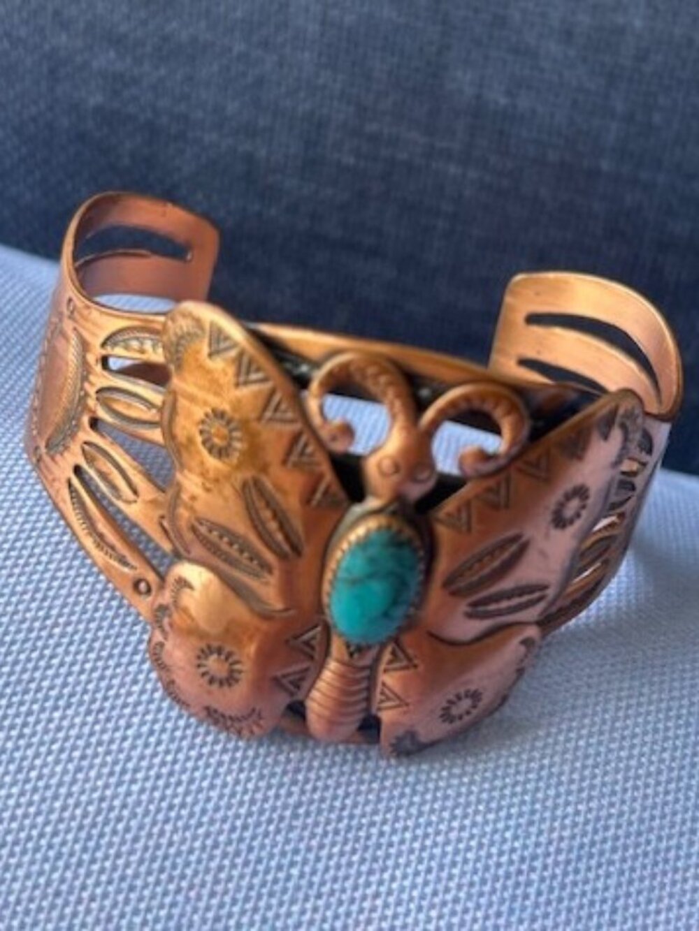 BELL TRADING POST Solid Copper Butterfly Turquoise Cuff BRACELET - Picture 8 of 11